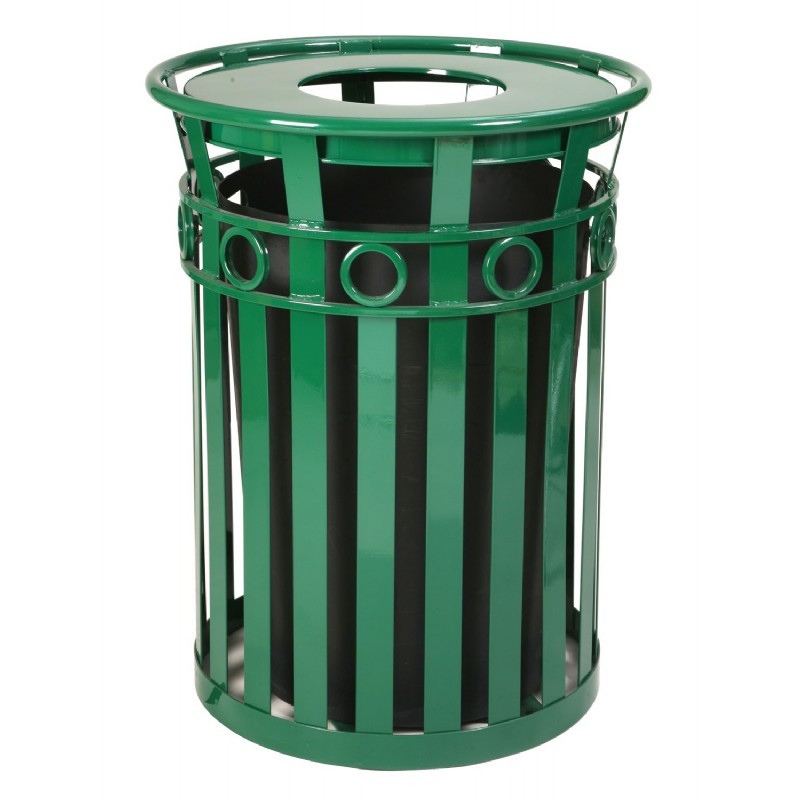 Witt Outdoor Trash Receptacle 36 Gal. Green Steel with Flat Top