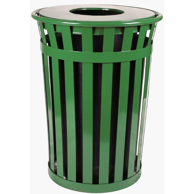 Witt Outdoor Trash Receptacle 36 Gal. Green Steel with Flat Top WM3601