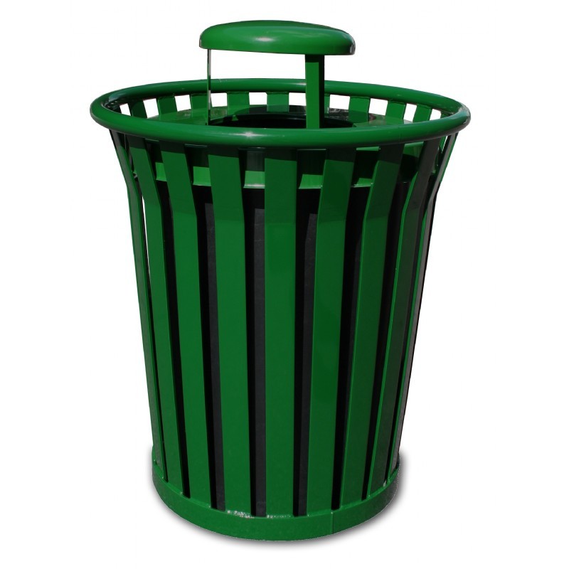 Witt Outdoor Trash Receptacle 36 Gal. Green Steel with Rain Cap Wydman WWC3600RCGN CozyDays