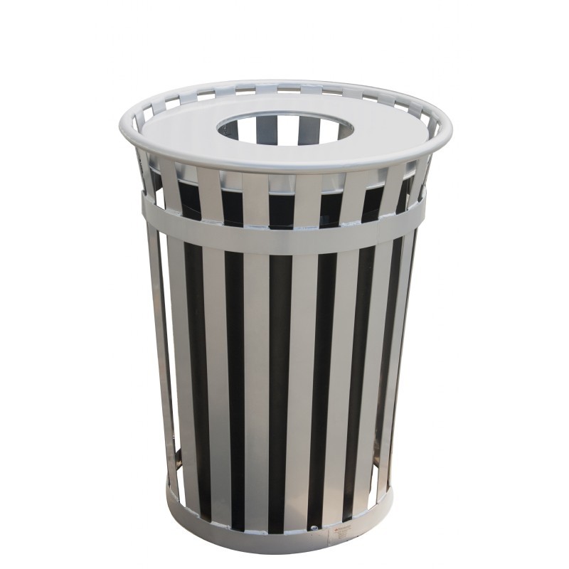 Witt Outdoor Trash Receptacle 36 Gal. Silver Steel with Flat Top WM3601FTSLV CozyDays