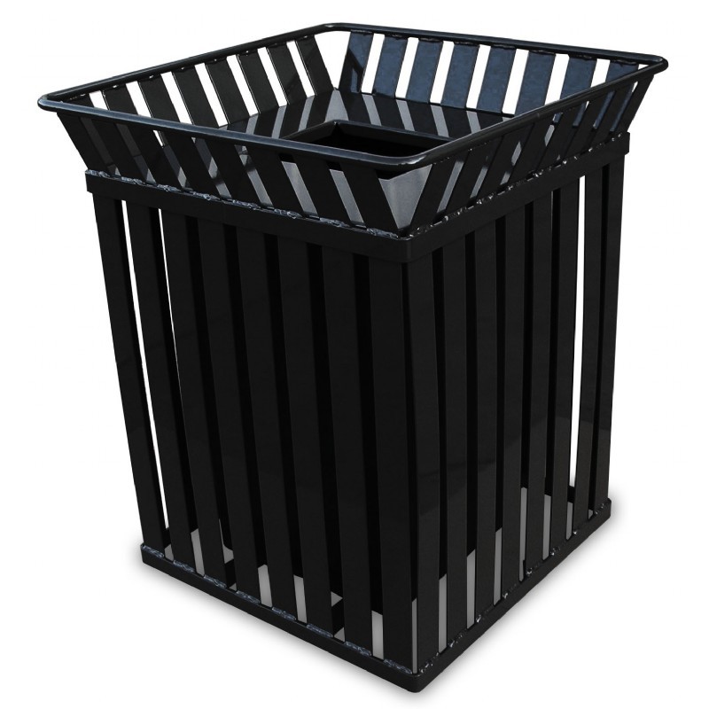 Witt Outdoor Trash Receptacle with flat top 36 Gal. Black Steel WM3601SQFTBK CozyDays
