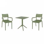 Paris Bistro Set with Sky 24" Square Folding Table Olive Green S282114