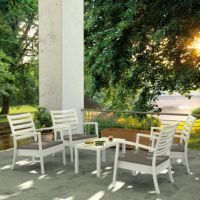 Artemis XL Outdoor Club Seating set 5 Piece White with Taupe Cushion ISP004S5