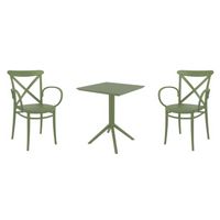 Cross XL Bistro Set with Sky 24" Square Folding Table Olive Green S256114
