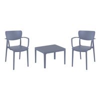 Lisa Conversation Set with Sky 24" Side Table Dark Gray S126109