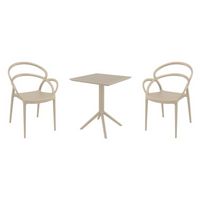 Mila Bistro Set with Sky 24" Square Folding Table Taupe S085114