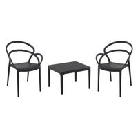 Mila Conversation Set with Sky 24" Side Table Black S085109