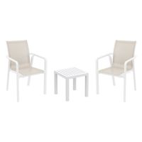 Pacific Balcony Set with Ocean Side Table White and Taupe S023066