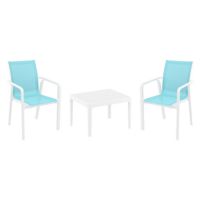 Pacific Balcony Set with Sky 24" Side Table White and Turquoise S023109