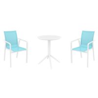 Pacific Bistro Set with Sky 24" Round Folding Table White and Turquoise S023121
