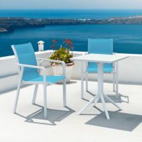 Pacific Bistro Set with Sky 24" Square Folding Table White and Turquoise S023114