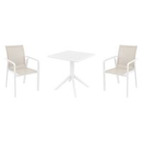 Pacific Dining Set with Sky 27" Square Table White and Taupe S023108