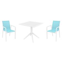 Pacific Dining Set with Sky 31" Square Table White and Turquoise S023106