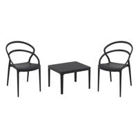 Pia Conversation Set with Sky 24" Side Table Black S086109