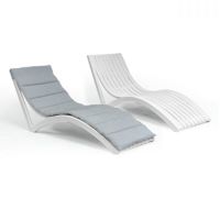 Slim Stacking Pool Lounger White with Canvas Granite Paddings Set of 2 ISP0872C