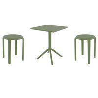 Tom Bistro Set with Sky 24" Square Folding Table Olive Green S286114
