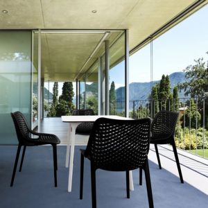 Air Maya Square Outdoor Dining Set with White Table and 4 Black Chairs ISP6851S