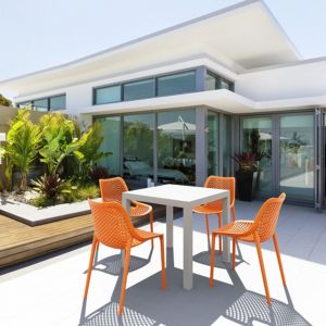 Air Mix Square Dining Set with White Table and 4 Orange Chairs ISP1644S