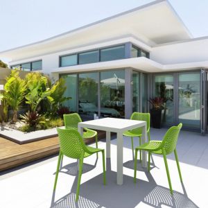 Air Mix Square Dining Set with White Table and 4 Tropical Green Chairs ISP1644S