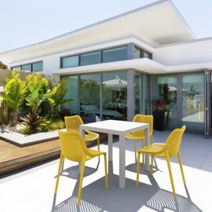 Air Mix Square Dining Set with White Table and 4 Yellow Chairs ISP1644S
