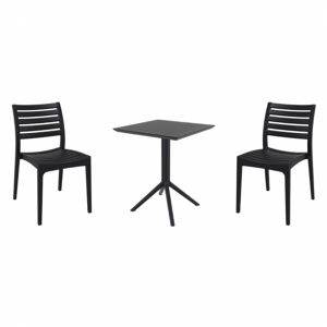 Ares Bistro Set with Sky 24" Square Folding Table Black S009114