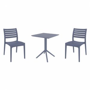 Ares Bistro Set with Sky 24" Square Folding Table Dark Gray S009114