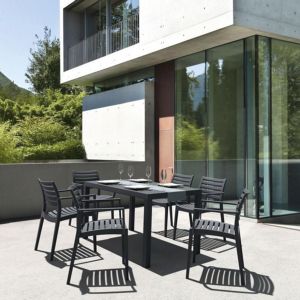 Artemis Resin Rectangle Outdoor Dining Set 7 Piece with Arm Chairs Dark Gray ISP1862S