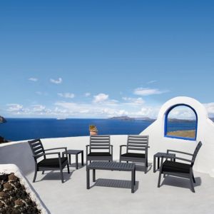 Artemis XL Outdoor Club Seating set 7 Piece Dark Gray with Black Cushion ISP004S7