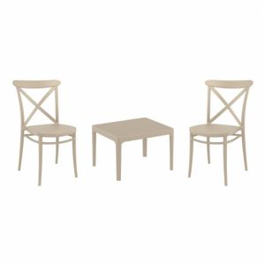 Cross Conversation Set with Sky 24" Side Table Taupe S254109