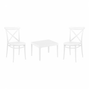 Cross Conversation Set with Sky 24" Side Table White S254109