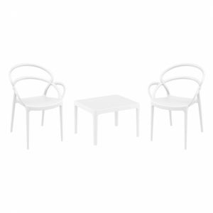 Mila Conversation Set with Sky 24" Side Table White S085109
