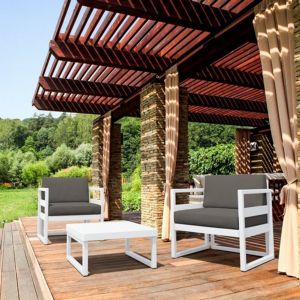 Mykonos 2 Person Lounge Set White with Charcoal Cushion ISP131S3