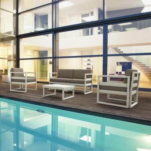 Mykonos 4 Person Lounge Set White with Taupe Cushion ISP132-WHI-CTA