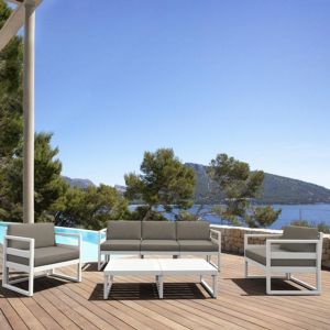 Mykonos 5 Person Lounge Set White with Taupe Cushion ISP133