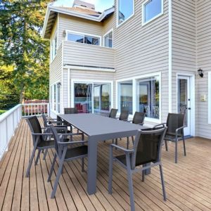 Pacific 11 Piece Dining Set with Extension Table and Sling Arm Chairs Dark Gray - Black ISP0232S
