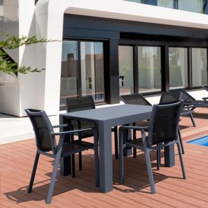 Pacific 5 Piece Dining Set with Extension Table and Sling Arm Chairs Dark Gray - Black ISP0231S