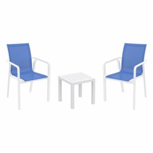 Pacific Balcony Set with Ocean Side Table White and Blue S023066