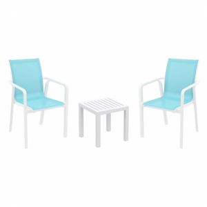 Pacific Balcony Set with Ocean Side Table White and Turquoise S023066