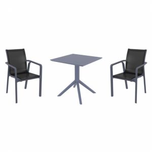 Pacific Dining Set with Sky 27" Square Table Dark Gray and Black S023108