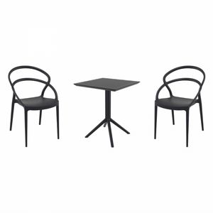 Pia Bistro Set with Sky 24" Square Folding Table Black S086114