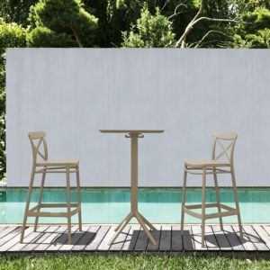 Sky Cross Square Patio Bar Set with 2 Barstools Taupe ISP1165S