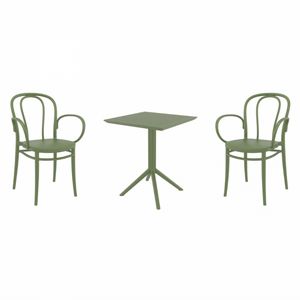 Victor XL Bistro Set with Sky 24" Square Folding Table Olive Green S253114