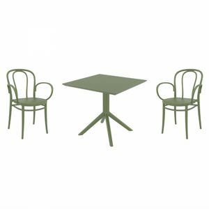 Victor XL Dining Set with Sky 31" Square Table Olive Green S253106