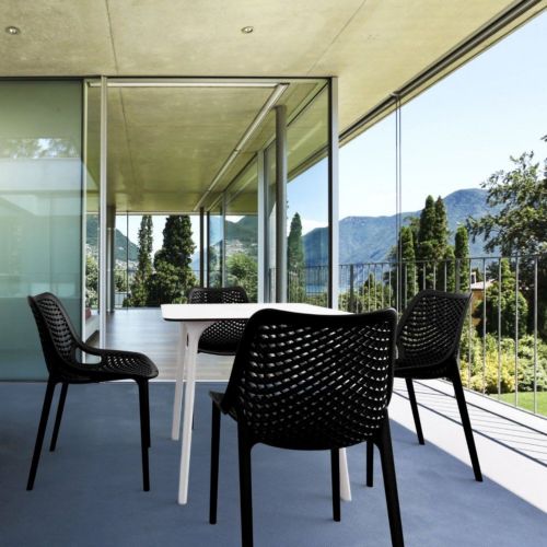 Air Maya Square Outdoor Dining Set with White Table and 4 Black Chairs ISP6851S-WHI-BLA