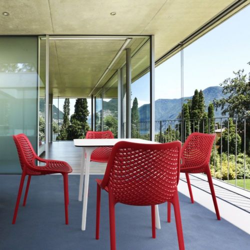 Air Maya Square Outdoor Dining Set with White Table and 4 Red Chairs ISP6851S-WHI-RED