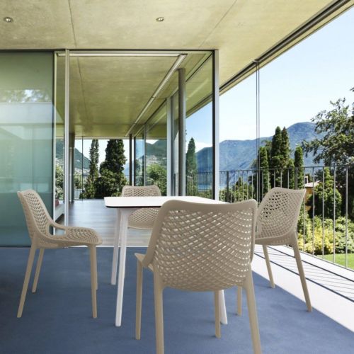 Air Maya Square Outdoor Dining Set with White Table and 4 Taupe Chairs ISP6851S-WHI-DVR