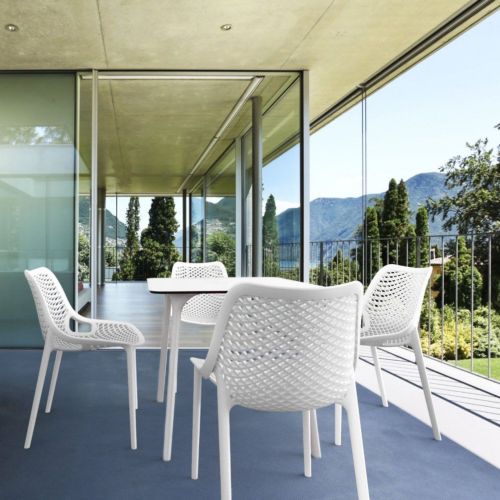 Air Maya Square Outdoor Dining Set with White Table and 4 White Chairs ISP6851S-WHI-WHI