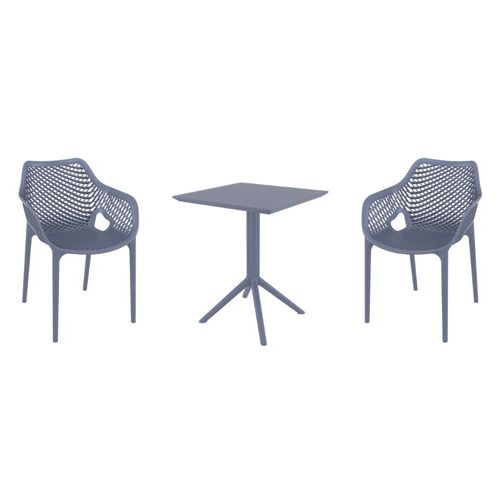Air XL Bistro Set with Sky 24" Square Folding Table Dark Gray S007114-DGR
