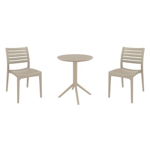 Ares Bistro Set with Sky 24" Round Folding Table Taupe S009121-DVR