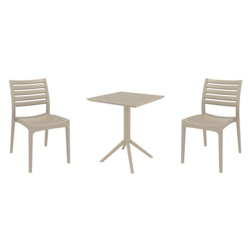 Ares Bistro Set with Sky 24" Square Folding Table Taupe S009114-DVR